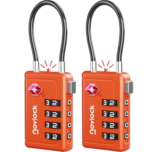 TSA Luggage Locks with Alert Indicator – 4-Digit Travel Padlocks with Flexible Cables for Suitcases, Backpacks & More – Suitcase Locks, 2-Pack, Orange