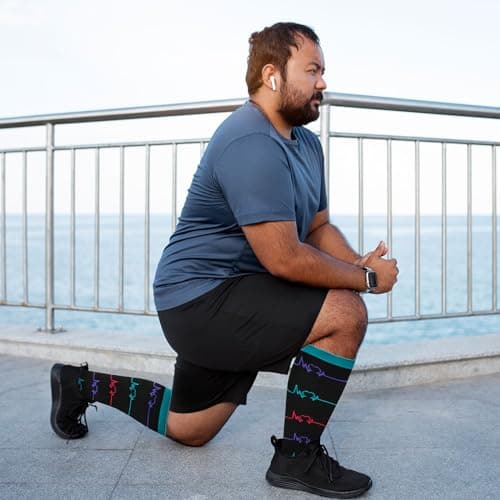 Plus Size Compression Sock For Men: Women Graduated Compression Stockings for Support Flight Travel Running Pregnancy Sports Edema Nurses Seniors Athletic Socks 20-30 mmHg Black 5XL 1Pairs — view 6