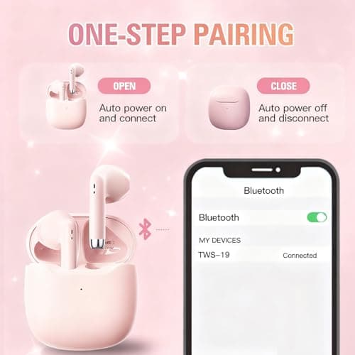 Pink True Wireless Earbuds Bluetooth 5.3 with Microphone for Working Out Noise Canceling Blue Tooth Ear Buds Deep Bass TWS Wireless Earphones with Charging Case in Ear Headphone for iPhone Android — view 2