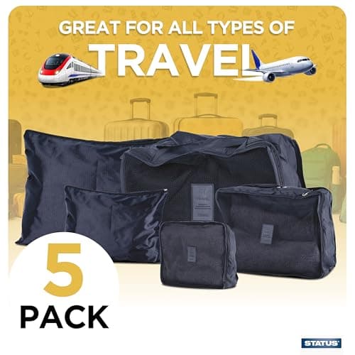 STATUS 5 Piece Travel Packing Cubes Set with Mesh Visibility Panels, Zip Luggage Organisers for Suitcases, Backpacks & Rucksacks, Black (SBPC5PKX6) — view 5