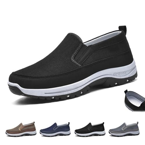 Breathable Orthopedic Travel Plimsolls, CNA Trop Shoes for Men, Orthowalkway Mens Shoes Lightweight Non Slip Comfortable Casual Walking Boat Shoes(Black,10 UK)