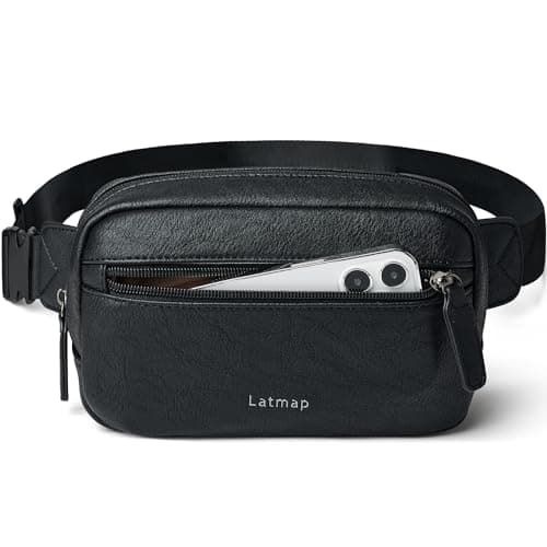 LATMAP 2L Bumbag Fanny Packs for Women Man Belt Bag Small Fashion Crossbody Bag Waist Pack Faux Leather Waterproof Chest Bag Trendy Trendy (Black)