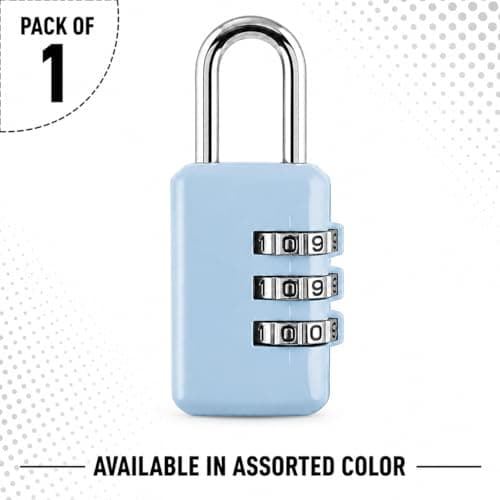 Travel Padlock Combination Padlock 3 Digit Security Lock Heavy Duty Keyless Padlock for Suitcases Luggage Gym Lockers Backpacks & Travel Bags Lock Assorted Colour (Pack of 1) — view 2