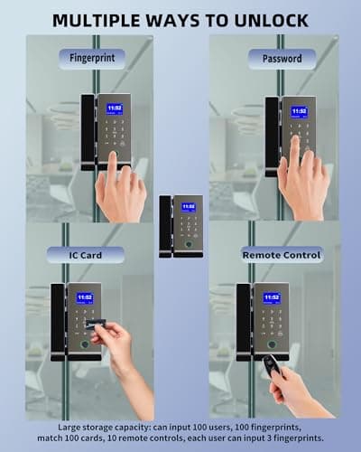 Smart Glass Door Lock,Perfiware 4in1 Biometric Fingerprint Glass Door Locks LG2315,2024 Drill-Free Keyless Entry Upgraded Door Locks,Great for Office,Home,Hotel,Apartment — view 5