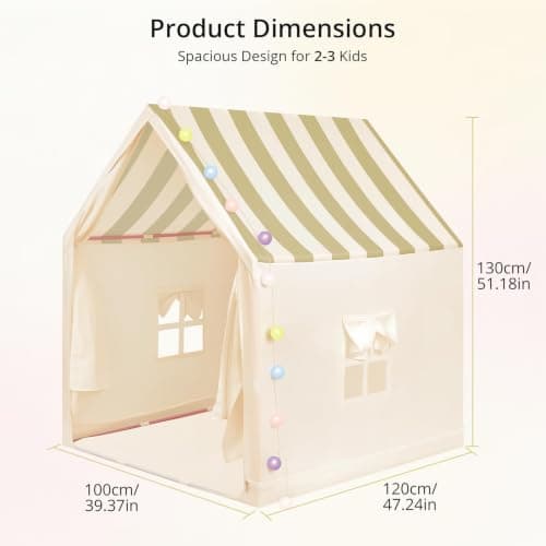 Anbte Kids Play Tent with String Lights Indoor, For 1-3 Kids, Beige Stripes — view 2