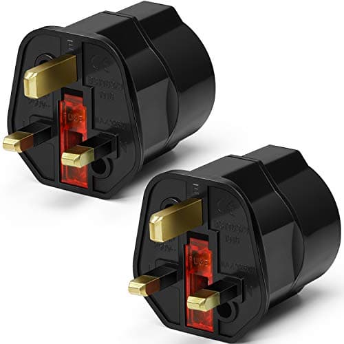 VGUARD European to UK Plug Adapter 2 Pack BS8546 Certified Travel Adapter 2-Pin to 3-Pin, EU Schuko to UK Plug with 13A Fuse for Europe French Spanish German Turkish to UK Socket - Black