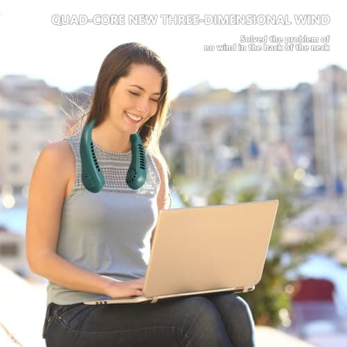 Portable Neck Fan,5 Speed Hanging Bladeless Neck Fan,360° Airflow (green) — view 6