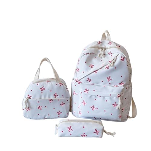 Pink School Bag for Girls Boys Kawaii Bow Backpack with Lunch Bag Pencil Case 3PC Set Coquette Style Daypack for Teens Primary Secondary Middle School Kids Outdoor Activities Hiking Daypack 6-18 Years