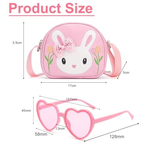 Little Girls Handbag Set, Adorable Rabbit Crossbody Bag with Heart-Shaped Sunglasses and 14 Bow Hair Clips, Cute Rabbit Girls' Shoulder Bags with Adjustable Strap for Birthday Gifts and Toys(Pink) — view 3