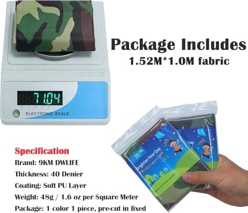 9KM DWLIFE 40D Ripstop Waterproof Camouflage Nylon Fabric (100cm x 150cm), PU Coating Tear Resistant for Outdoor Car Seat Cover,Sewing Material for Crafts (Camouflage A) — view 6