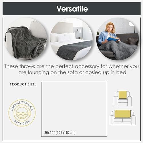 Emma Barclay Throw Blanket For Sofas Bed Extra Large Soft Chenille Throws For Settees In Charcoal Throw Fleece Blankets - Darcy Collection 50" x 60" (127cm x 152cm) Charcoal — view 4
