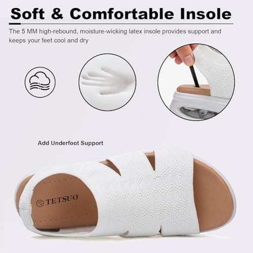 TETSUO Women's Summer Walking Sandals Slip On Air Cushion Support Platform Sandals Open Toe Ankle Strap White Dress Sandal Shoes — view 4