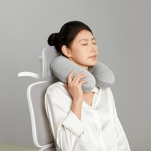Amazon Basics Travel Pillow, Memory Foam Neck Pillow For Travel, Machine Washable Cover with Elastic Carrying Strap, 30.5 x 30.5 x 9.6 cm, Grey — view 5