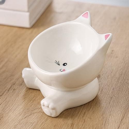 Quorvex Elevated Cat Bowl | Raised Cat Bowls,Tall Ceramic Tilted Dish, Spill Proof For Pet Kitten Puppy Drinking Feeding Apartment City Living Travel — view 2