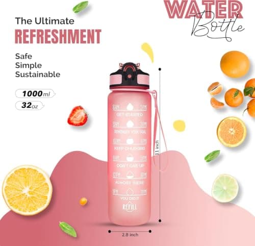 Active 100 1L Water Bottle with Straw, Motivational Time Marking | Dishwasher Safe | Leak-Proof | BPA-Free Drinks Bottle for Fitness, Work, Travel & Outdoor Use — view 4