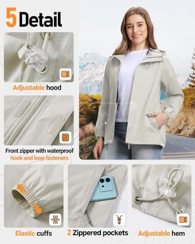 Outdoor Ventures Women's Raincoat Waterproof Rain Jacket Foldaway Hood — view 6