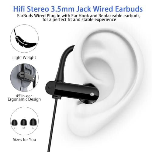AIAUXAI Wired Over Ear Earbuds with Mic EarHook 3.5mm Sport Headphone,Black — view 2