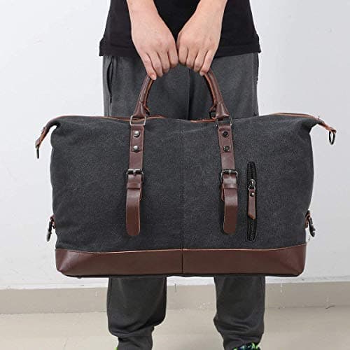 autumndeer Oversized Canvas Holdall Travel Carry On Duffel Bags Plus Handbag Shoulder Bag Crossbody Overnight Weekend Bag Unisex Travel Holdall Handbag with PU Leather Handle (Black) — view 5