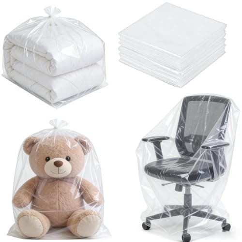 QISF Extra Large Clear Plastic Bags 24" x 35" (60 x 90 cm), 5 PCS Waterproof Jumbo Storage Bags,Suitcase Storage Bag for Loft,Luggage,Comforter,Chair,Toys,Bedding