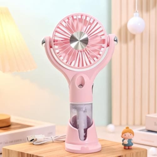 FUNCITTE Handheld Misting Fan with Detachable Base, USB Rechargeable Portable Water Spray Cooling Mini Fan, Personal Hydrating Mist Fan for Summer Outdoor Travel Beach Sunscreen Makeup (pink)