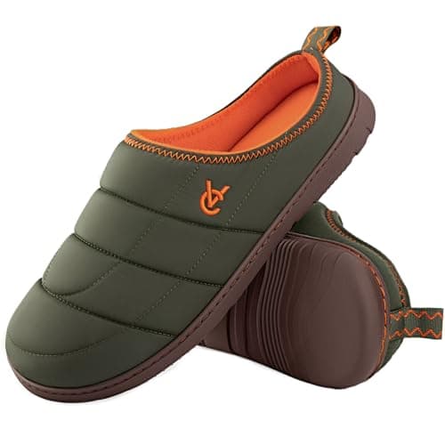 VeraCosy Mens Quilted Slip On slippers with Anti Outsole Olive,6-7 UK