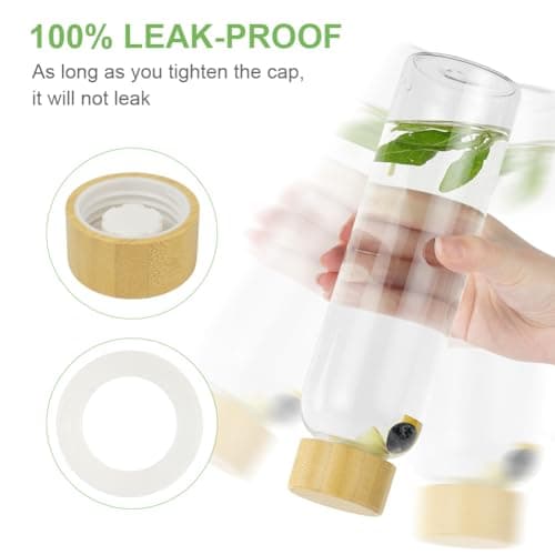 flintronic Glass Water Bottle, 550ml Borosilicate Water Bottle for Hot Cold Drinks, Leak Proof Glass Bottle with Protective Sleeves, Bamboo Lid Drink Bottle for Home Travel Sport (BPA-Free) — view 5