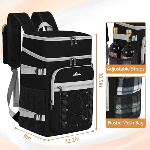 30L 40-Can Cooler Picnic Backpack Cool Bag, Portable Soft Food Cooler Box — view 3