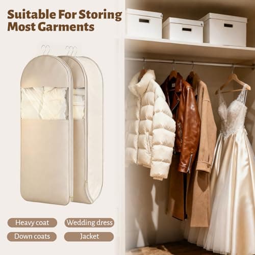 3PCS Space Saving Hanging Garment Bag With Self Compression Zipper,Waterproof Compression Bags For Down Coat For Costume Wardrobe Space Saver — view 4