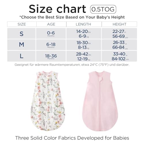 Duomiaomiao Baby Sleeping Bag 2 Pack 0.5 Tog Sleep Sack, Baby Summer Sleeping Bag 100% Cotton Baby Wearable Blanket Unisex Toddler Newborn Sleep Bag 0-6 Months, Flower&Pink — view 5