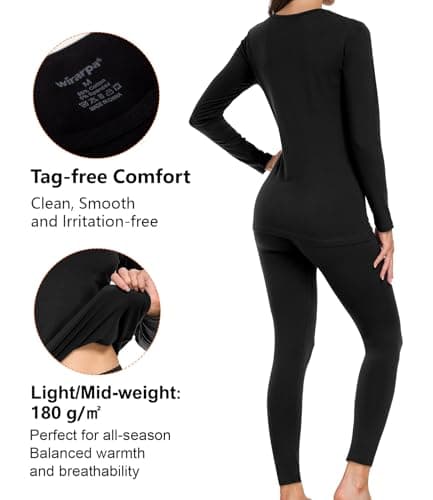 wirarpa Women's Thermal Underwear Set Cotton Base Layer Top & Bottoms M — view 2