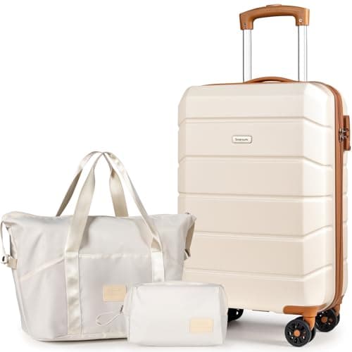Tavoxda Cabin Suitcase Hand Small Luggage Carry On Suitcase, ABS Hard Shell Spinner Wheels with Travel Tote and Toiletry Bag, 20Inch Set, White