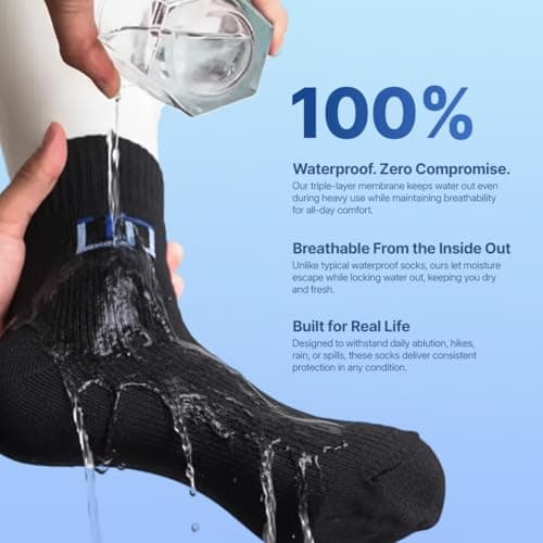 ABDEEZ Waterproof Socks for Men & Women Breathable, Ankle-Length,The Wudhu Socks for Hiking, Walking, Running, Skiing, & Outdoor Activities(Jet Black, Medium) — view 2