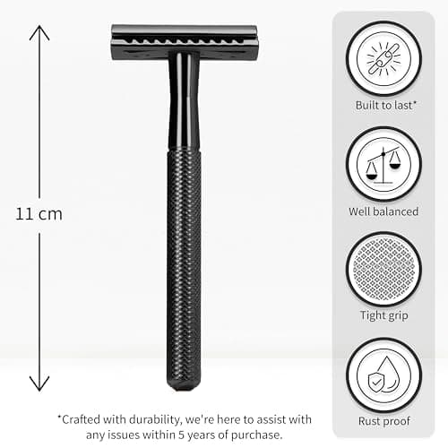 Bambaw Double Edge Razor Men, Metal Safety Razors for Men, Manual Shaving for a Close Shave with Non-Slip Handle, Suitable for All Skin Types, Smooth Shave, No Blade Included (Black) — view 2