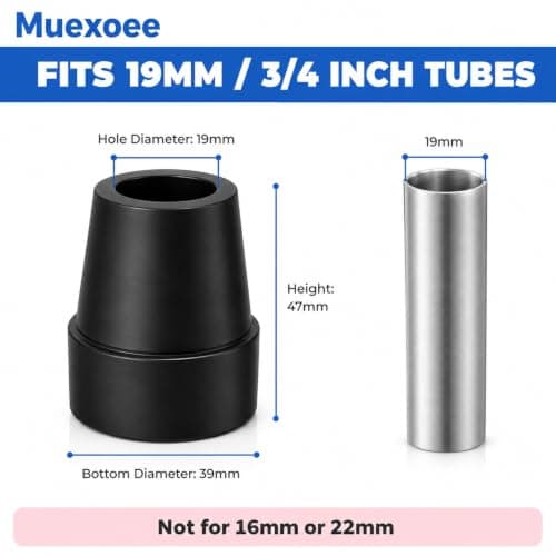 4 Pack 19mm Black Rubber Ferrules - End Caps Fits Walking Cane Sticks — view 3