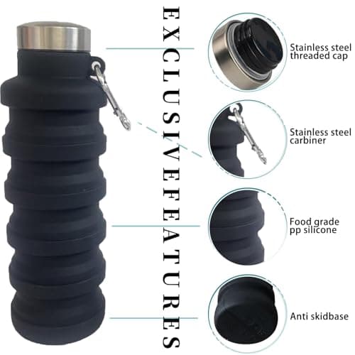 BRITECO Collapsible Water Bottle | BPA-Free, Foldable 500ml Silicone Water Bottle | Perfect for Travel, Hiking, Gym, and Outdoor Activities | Lightweight, Reusable, and Leak-Proof Design — view 3