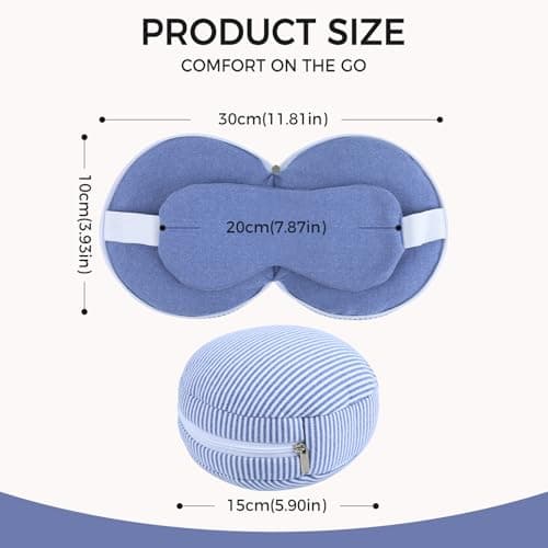 FACHOI Travel Pillow for Airplane, Travel Neck Pillows with Eye Mask, Round Plush Sleeping Pillows Travel Essential Flight Pillows for Sleeping Airplane F4-YZJZ — view 2