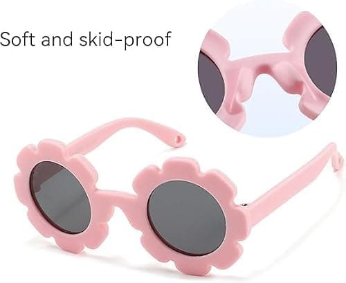 Baby Sunglasses with Strap, Flexible Polarized Baby Sunglass, UV400 Protection Cute Flower Design Glasses, Adjustable Strap for Outdoor Summer Travel Beach for Infant BabyGirl Age 0-24 Months(Pink) — view 3