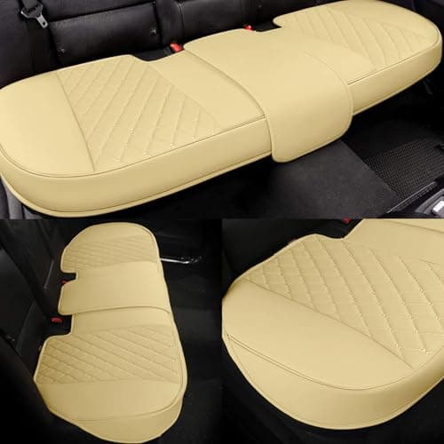 SanQing Luxury PU Leather Car Back Seat Covers Protectors Cushions for Back Seat Bottoms Compatible with 90% Vehicles (Sedan SUV Truck Mini Van) (BEIGE Backseat) — view 2