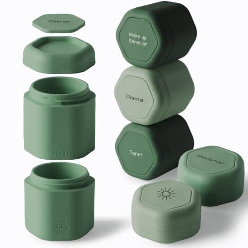 Cadence Travel Containers - Full Skincare Set - Magnetic Containers with Lids,Carry On Travel Essentials For Women/Men - 2 Small (0.56oz), 4 Medium Capsules (1.32oz), & Extender (1.43oz) - Evergreen