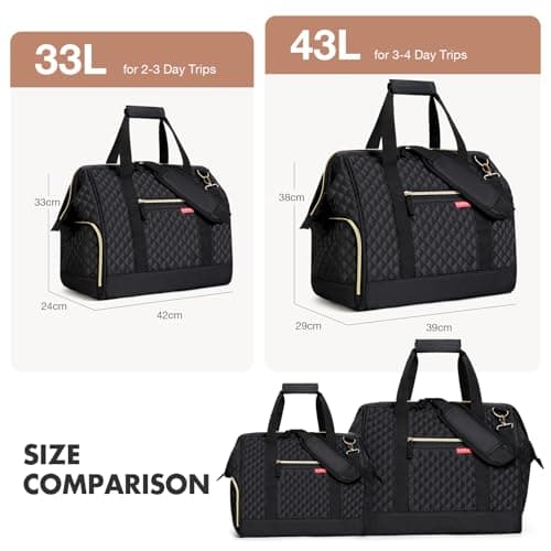 Lekesky Weekend Overnight Bags for Women - 45l Top Large Opening Travel Duffles Bag, Holdall Bag for Airlines with Shoes Compartment (Black,42 * 38 * 28cm) — view 3