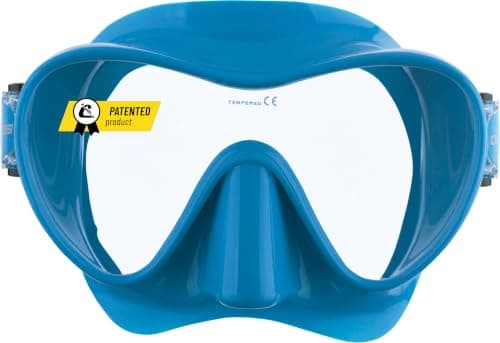 Cressi F1 Frameless Diving Mask - Anti-Fog Tempered Glass Snorkel Mask - Silicone Skirt for Secure Scuba Fit - Adjustable Buckles for Diving & Snorkelling - Blue - One Size