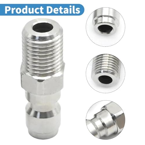Hoypeyfiy 2Pcs 1/4 Inch BSP Male Pressure Washer Adapter 1/4 Inch BSP Male Thread Fitting Quick Connect Socket Plug Stainless Steel Coupler for Pressure Washer Outlet Spray Lance 5000 PSI — view 3