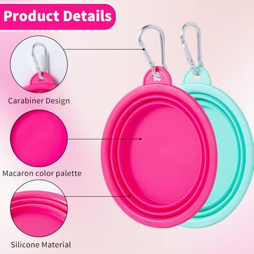 SLSON Collapsible Dog Bowl, 2 Pack Macaron Color Foldable Travel Dog Feeder Bowl Portable Silicone Pet Food Water Dish for Dogs Cats Camping Hiking (Macaron Bright Pink and Bright Green) — view 2