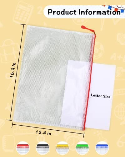 Umriox A3 Document Folder Extra Thick Zipper File Bags Mesh Zip Lock Document Wallets Folder Travel Storage Pouch for Office Supplies and Travel Accessories, Waterproof, 5PCS — view 2