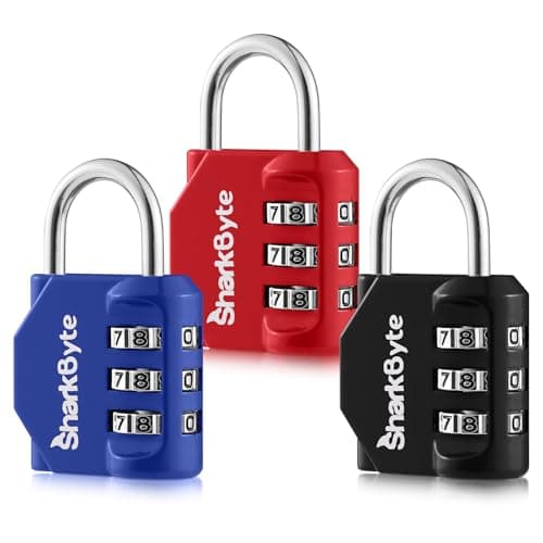 SharkByte Small Luggage Locks 3 Pack - 3 Digit Combination Padlocks, Weatherproof Outdoor Security Lock for Suitcases, Travel Bags, Gym Lockers, Bikes, & Storage Coded Lock