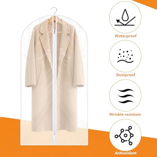12 Pack Garment Bags, 47in PEVA Suit Bags Clothes Covers, White Edge — view 5
