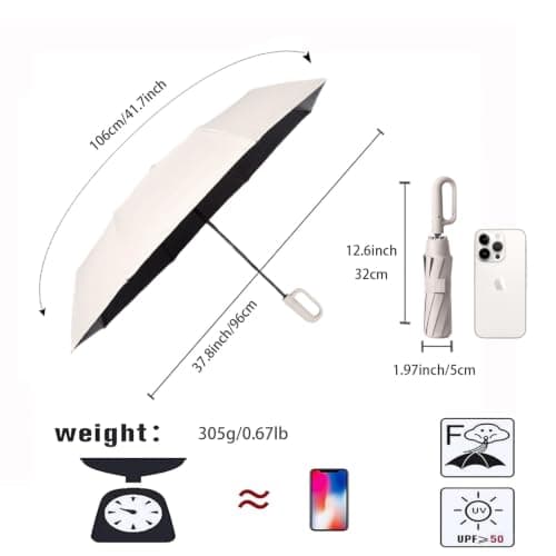 Mini Compact Travel Folding Carbon Umbrella With Micro Handle ,Ultra-Lightweight/Thin,Compact,Portable,UV Protection,Teflon Coating,6 Ribs,Women Girls Kids,Handbags/Totes/Backpack/Car,Sun Rain — view 2