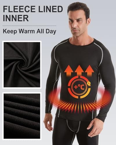 Orrfreer 3 Pack Men's Thermal Long Sleeve Top Fleece Lined Thermal Underwear Quick Dry Compression Base Layer for Football Running,Moisture Wicking Breathable Muscle Support Black/Charcoal/Grey M — view 4