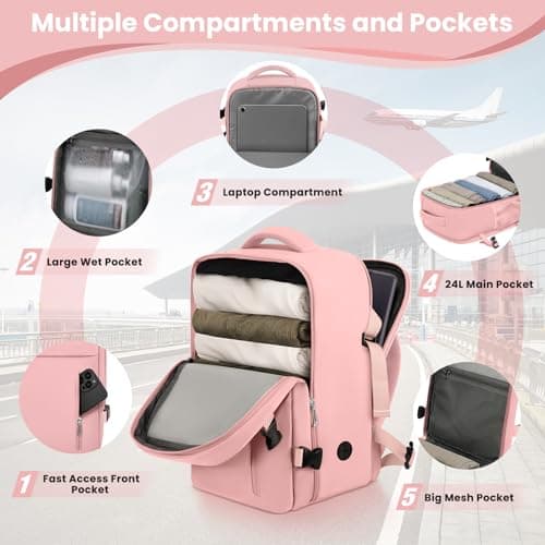OTAHGK Cabin Bags 40×30×20 for Ryanair Underseat Carry-ons Travel Backpack Hand Luggage Bag Cabin Size 24L Flight Rucksack Casual Daypack School Office Backpack Fit 14 Inch Laptop-Pink — view 3