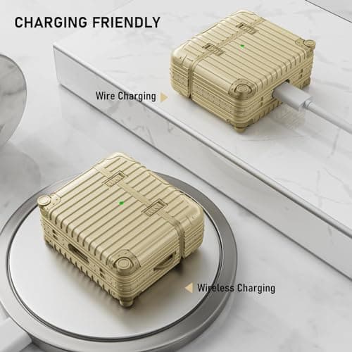 VISOOM Compatible With Airpods 3 Case, Cute Suitcase Design TPU Anti-Scratch Shell Shockproof Hard Protective Case for Airpods 3rd Gen with Keychain[Support Wireless Charging], Gold — view 5